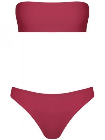Sets Hot Sale Womens Bandeau Bikini High Waisted Swimsuit Sexy Two Piece High Cut Bathing Suit - CW18EOEKUWW $10.78