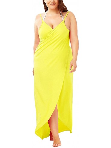 Cover-Ups Womens Beach Cover Up Plus Size Spaghetti Strap Backless Bikini Wrap Long Dress - Yellow - C018C8KEM4A $19.96