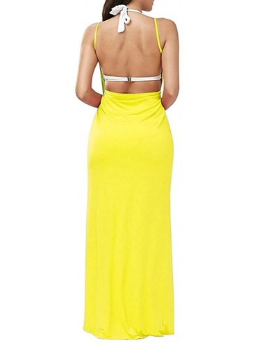 Cover-Ups Womens Beach Cover Up Plus Size Spaghetti Strap Backless Bikini Wrap Long Dress - Yellow - C018C8KEM4A $19.96