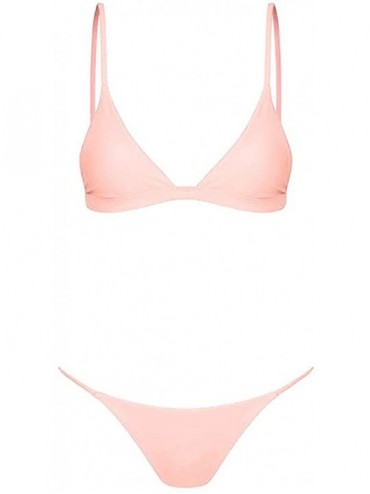 Sets Swimsuits for Women Bathing Suits Bandeau Bandage Bikini Set Two Piece Push-Up Swimwear Beachwear - Pink - CX19CGW7NXE $...