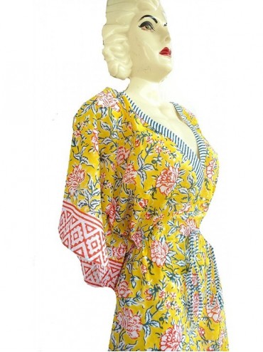 Cover-Ups 100% Cotton Hand Block Print Swimsuit Cover-up Beach Caftan Women's Print Kaftan 15 - CJ18H57LXIM $16.28