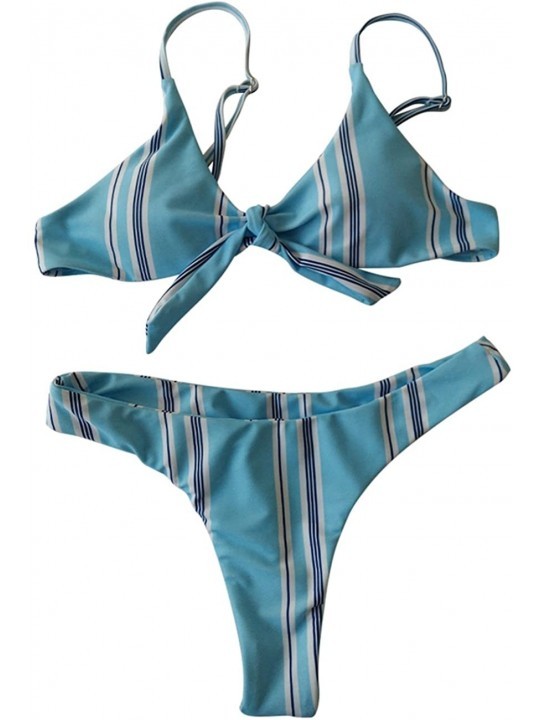 Sets Sexy Swimsuits for Women Bikini Sets Swimwear Beach Bathing Suit Padded Tankini 2PCS Adjustable Strappy Stripe Blue - CU...