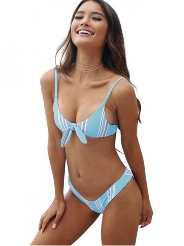 Sets Sexy Swimsuits for Women Bikini Sets Swimwear Beach Bathing Suit Padded Tankini 2PCS Adjustable Strappy Stripe Blue - CU...