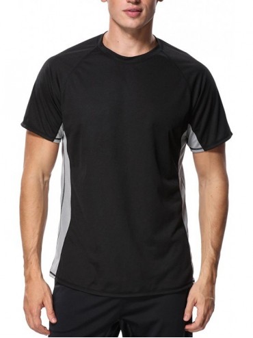 Rash Guards Men's Breathable Rashguard Sport Tee Short Sleeve Loose Fit Swim Shirt - Splice Black - CR18D7UWENT $28.54