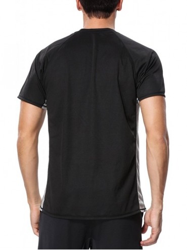 Rash Guards Men's Breathable Rashguard Sport Tee Short Sleeve Loose Fit Swim Shirt - Splice Black - CR18D7UWENT $12.60