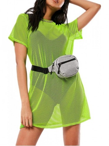 Cover-Ups Women Beach Cover Ups See Through Sheer Mesh T-Shirt Dress - Fluorescent Green - CJ18UT27GAR $28.55