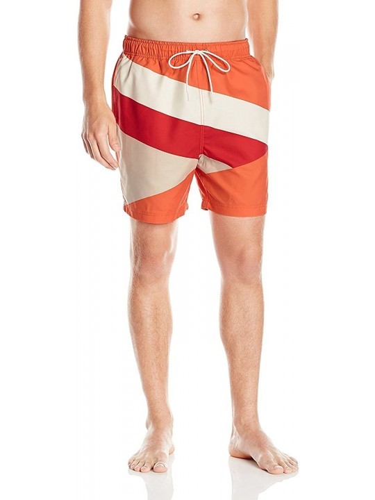 Trunks Men's Quick Dry Color Block Swim Trunk - Tiger Lily - CI12NBYVSCW $48.58