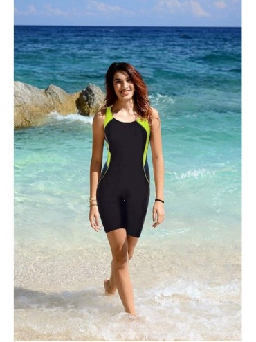 One-Pieces Women's Boyleg One Piece Swimsuit Racerback Athletic Bathing Suit - Yellow/Black - C2194065YXE $27.64