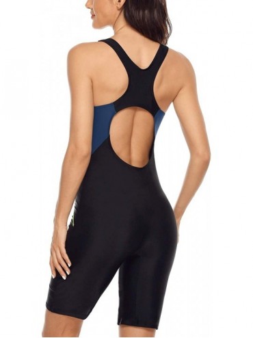 One-Pieces Women's Boyleg One Piece Swimsuit Racerback Athletic Bathing Suit - Yellow/Black - C2194065YXE $27.64