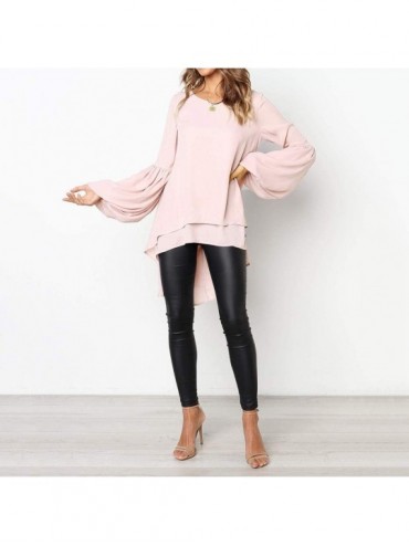 Bottoms Blouses for Womens- Women Irregular Ruffles Shirt Long Sleeve Sweatshirt Pullovers Tops Blouse - Pink 2 - CK18LS35SM0...