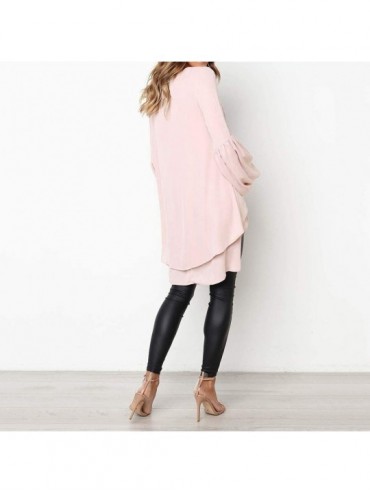 Bottoms Blouses for Womens- Women Irregular Ruffles Shirt Long Sleeve Sweatshirt Pullovers Tops Blouse - Pink 2 - CK18LS35SM0...
