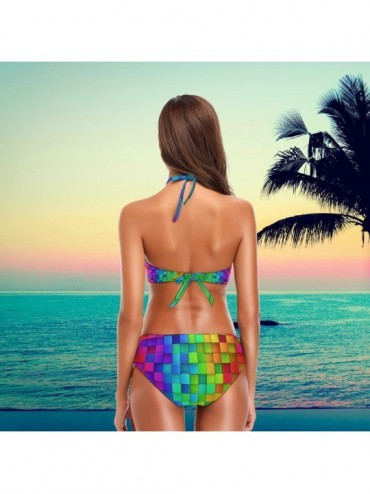 Sets Women Chic Summer Beach Hot 2 Pcs Sexy Halter High Waist Padded Push-up Swimsuit Bikini Set - Diamond - C618H53NY58 $27.26