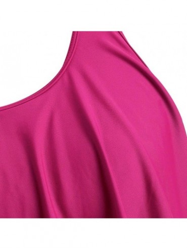 Sets Embroidery Bikini Swimsuit Wire Free Women Tankini Sexy Bathing Suit - Hot Pink - CH18W2RMWXN $14.49