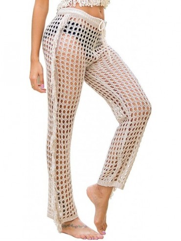 Board Shorts Womens Crochet Net Hollow Out Beach Pants Sexy Swimsuit Cover Up Pants - Apricot23 - CA196I9Z840 $39.96