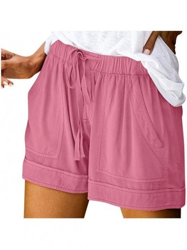 Sets Womens Comfy Drawstring Splice Casual Elastic Waist Pocketed Loose Shorts Pants - Pink - CW199CR47AX $47.98