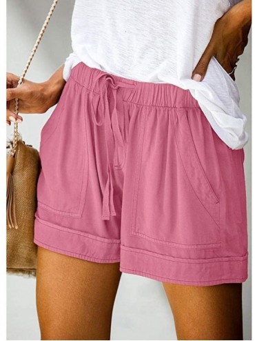 Sets Womens Comfy Drawstring Splice Casual Elastic Waist Pocketed Loose Shorts Pants - Pink - CW199CR47AX $27.61