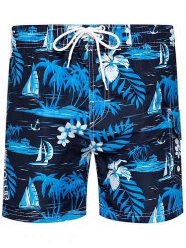 Board Shorts Men Board Shorts Big and Tall Hawaiian Beach Shorts Summer Leaf Print Trunks Casual Drawstring Short Pant - Blue...