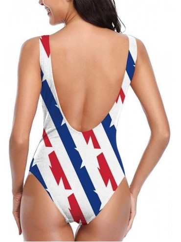 Racing Patriotic USA Star High Cut One Piece Swimsuit Bathing Suit Swimwear for Women - C818WR5TTRK $36.05