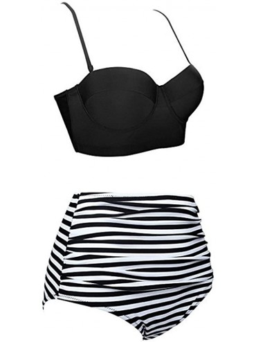 Sets High Waisted Bikini Set Polka Dot Floral Tankini Vintage Underwire Swimwear Cute Swimsuit Bathing Suit - White - C4194XT...