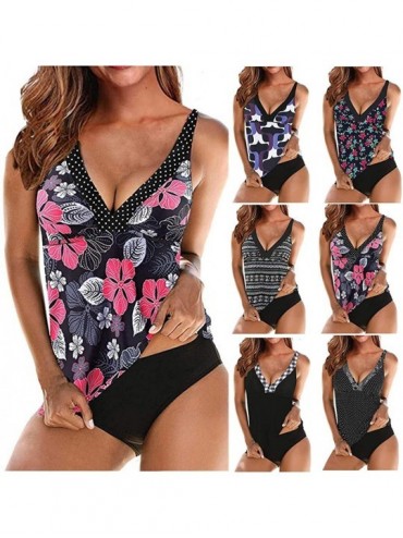 One-Pieces Women Two Piece Swimsuit High Neck Sexy Deep V Neck Floral Printed Tankini Sets Bathing Suit - Gray - CJ194MSTAS3 ...