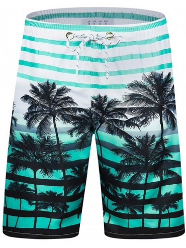 Board Shorts Men's Quick Dry Swim Trunks Long Palm Beach Board Shorts Bathing Suit - A-aqua-palm - CV199CL40O2 $37.61