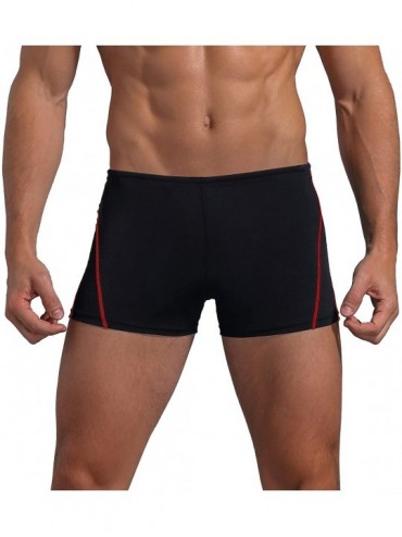 Trunks Square Leg Suit Mens Comfortable Swimsuit for Polyester PBT Fabric - Black&red - CS18M6LYSDC $16.98