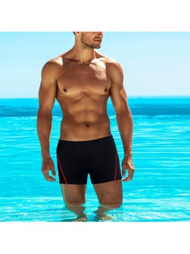 Trunks Square Leg Suit Mens Comfortable Swimsuit for Polyester PBT Fabric - Black&red - CS18M6LYSDC $16.98