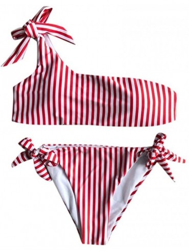 Sets Women's Sexy Tie-Dye Lace High Waist Bikini Set Tassel Trim Top Halter Straps Two Piece Swimsuit - Red - CQ190QXU36L $32.28