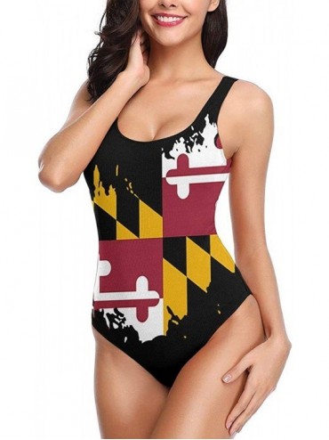 Sets Marylands Flag Women's Bath Suits Quick Dry Monokinis Swimwear with Cups for Summer Party - CD198UC82GU $43.78