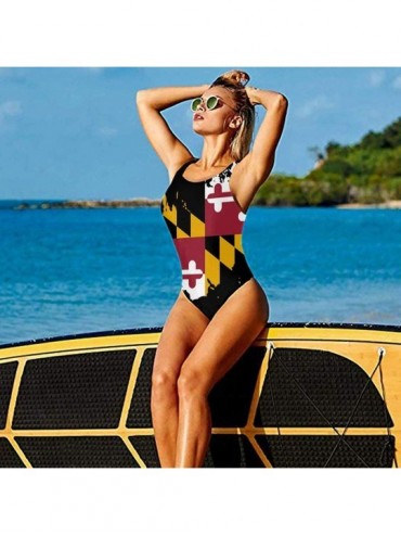 Sets Marylands Flag Women's Bath Suits Quick Dry Monokinis Swimwear with Cups for Summer Party - CD198UC82GU $25.92