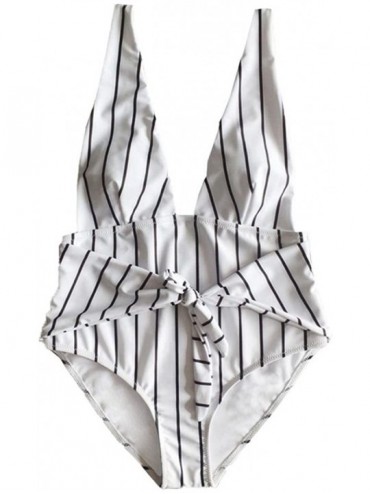 Sets High Waisted Bikini Top Swimsuit Push-Up Padded Bra Beach Set Sexy Stripe Swimwear for Women - White - CK18DHOWOTL $12.85