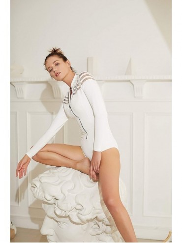 One-Pieces WS436 Women's One Piece Long Sleeve Surfing Swimsuit Swimwear Bathing Suit - Ivory - C3194HNX5OD $32.62