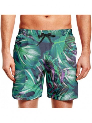 Board Shorts Men's Sportwear Quick Dry Board Shorts Jellyfish Blue Swim Trunks - Jungle Leaves - CC18R32XXG9 $23.60