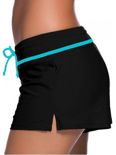 Board Shorts Women's Wide Waistband Boardshorts Swimsuit Bottom Shorts Swimming Panty - 2-black Blue - CX18SKMINR9 $17.62