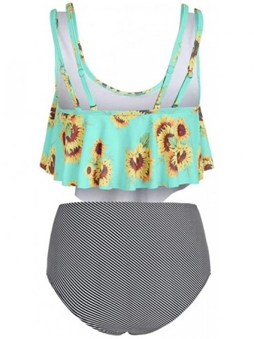 One-Pieces Two Piece Set Plus Size Swimsuit for Women Tummy Control Sunflower Ruffle Bathing Suit Beachwear Swimwear - Green ...