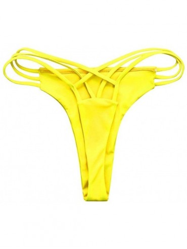 Tankinis Women Sexy Bikinis Bottoms Stretch Cross Bathing Suit Cheeky Thong Underwear - Yellow - CA18EHZLTT8 $18.80