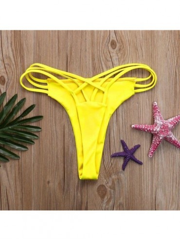Tankinis Women Sexy Bikinis Bottoms Stretch Cross Bathing Suit Cheeky Thong Underwear - Yellow - CA18EHZLTT8 $10.92