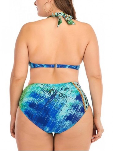 One-Pieces Women's Plus Size Chic Two Pieces/One Piece Swimsuit Cute Modest Bathing Suit - Blue Graffiti - CJ19468XWC0 $27.64