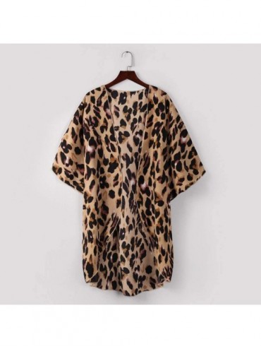 Cover-Ups Womens Long Kimono Cardigan- Leopard Floral Print Tops Swimwear Beach Smock - 1 Yellow - C618TR9S6T2 $19.21