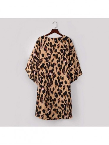 Cover-Ups Womens Long Kimono Cardigan- Leopard Floral Print Tops Swimwear Beach Smock - 1 Yellow - C618TR9S6T2 $19.21