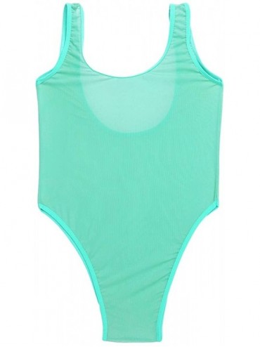 One-Pieces Women's One Piece Sheer Mesh See Through Low Cut Leotard Bodysuit Sleepwear Nightwear Swimsuits - Green - CW18UG6Y...