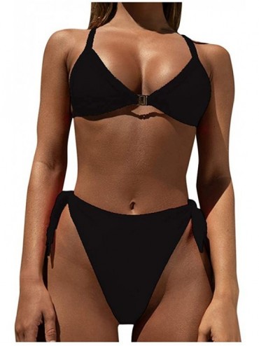 Sets Women High Waist Bikinis Swimwear Swimuit Female Retro Beachewear Bikini Set - Black - C9195ARW4CZ $24.08