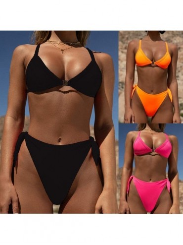 Sets Women High Waist Bikinis Swimwear Swimuit Female Retro Beachewear Bikini Set - Black - C9195ARW4CZ $10.55