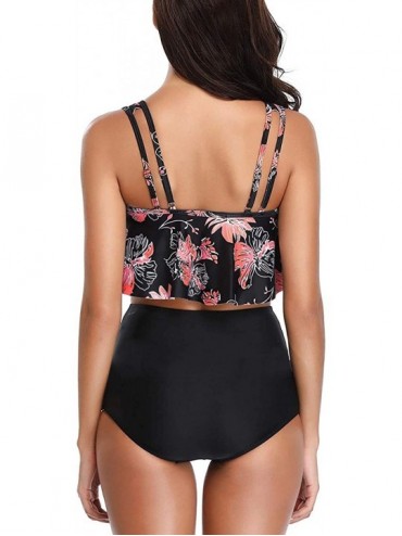 Sets Womens High Waisted Swimsuit Ruffled Top Tummy Control Bathing Suits - A-black0 - C618U4ZOO85 $30.09