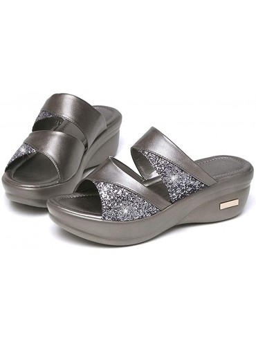 Tops Womens Wedge Sandals Crystal Peep Toe Casual Platform Summer Ladies Sandals Brit-High-Wedge Back Sandal - Silver - CZ196...