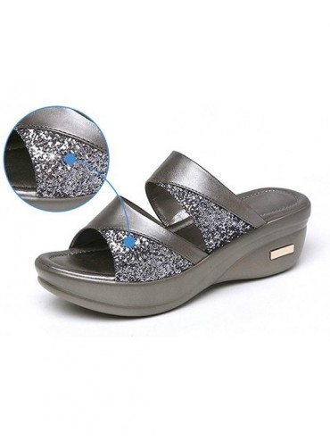 Tops Womens Wedge Sandals Crystal Peep Toe Casual Platform Summer Ladies Sandals Brit-High-Wedge Back Sandal - Silver - CZ196...