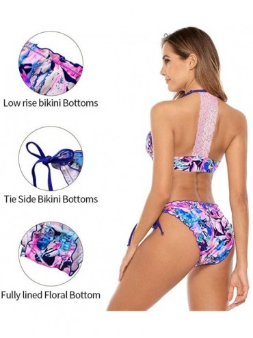 Sets Womens Halter Bikini Polk Dot Bikini Swimsuit Tie Side Bikini Padded Bikini Top - Pnk - CQ195UNMZUU $18.33