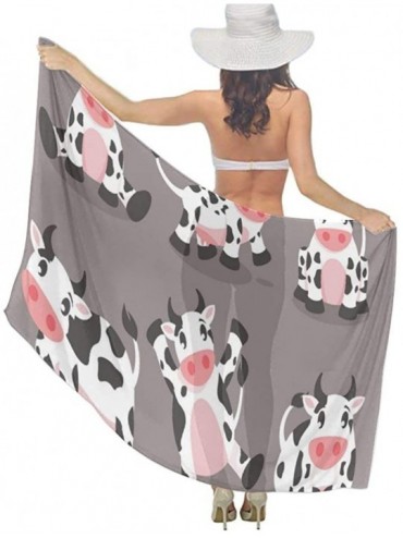 Cover-Ups Women Girl Fashion Chiffon Scarf Bikini Cover Up Summer Beach Sarong Wrap - Cute Cartoon Cow - CW19C406UW7 $19.03