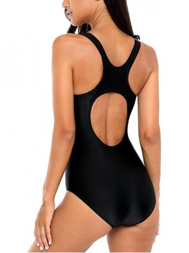 One-Pieces Women's Competitive Athletic One Piece Swimsuit Racerback Training Swimwear Bathing Suits - Black/Orange Stripe - ...