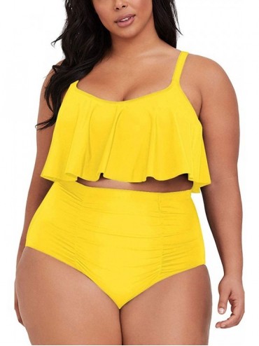 Sets Women's 2 Piece Plus Size High Waisted Swimsuit Bathing Suit - Bright Yellow - CH194A8RAZ2 $54.30